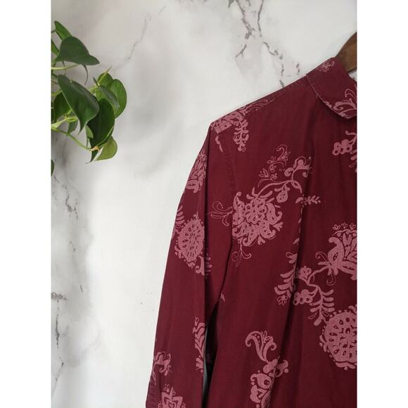 Columbia Shirt Womens XL Red Pink Button Up Front Floral Collared Cotton Tiki - Picture 2 of 7